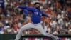 El relevista de los Texas Rangers, Aroldis Chapman, lanza durante la séptima entrada del Juego 7 de la Serie de Campeonato de la Liga Americana contra los Astros de Houston, el 23 de octubre de 2023 en Houston. (Foto AP/David J. Phillip)