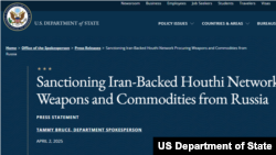 Sanciones a grupo en Yemen con apoyo iraní y operado desde Rusia.