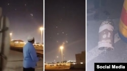 El ataque de Irán a una base militar de EEUU en Qatar visto desde Doha. A la derecha, restos de un misil caído en una calle cerca de la capital. (Captura de video/X/Instagram)