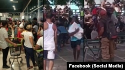 Quienes tienen dólares hacen cola en un mercado en Santiago de Cuba para adquir alimentos a precios elevados, mientras otros se lanzan sobre un camión cargado de picadillo, en medio de la desesperación.