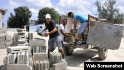 Grupo de personas colaboran para construir sus viviendas.