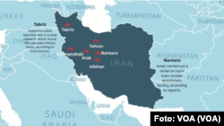 Mapa que muestra las ubicaciones de los ataques israelíes contra Irán, 13 de junio de 2025.