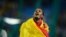 El atleta español Orlando Ortega celebra la segunda posición en la prueba de 110 m vallas hoy, martes 16 de agosto de 2016, durante las competencias de atletismo de las Olimpiadas Río 2016, que se disputan en el Estadio Olímpico en Río de Janeiro (Brasil)