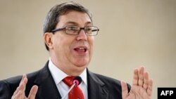 Bruno Rodríguez Parrilla en el Consejo de Derechos Humanos de la ONU. Fabrice COFFRINI / AFP