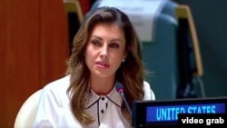 La diplomática estadounidense Morgan Ortagus en las Naciones Unidas.