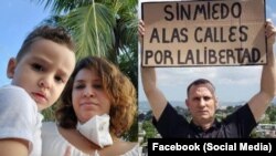 Nelva Ismaray Ortega junto a su hijo Daniel José. En foto de la derecha, el opositor cubano José Daniel Ferrer. (Fotos/Facebook)