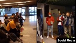 Cubanos varados en el aeropuerto internacional de Moscú, Vnukovo, Rusia. (Captura de video/Facebook)